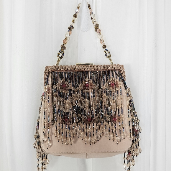 Vintage Nieman Marcus Upcycled By Swellegant Elegant Beaded Fringe Handbag - Picture 3 of 12